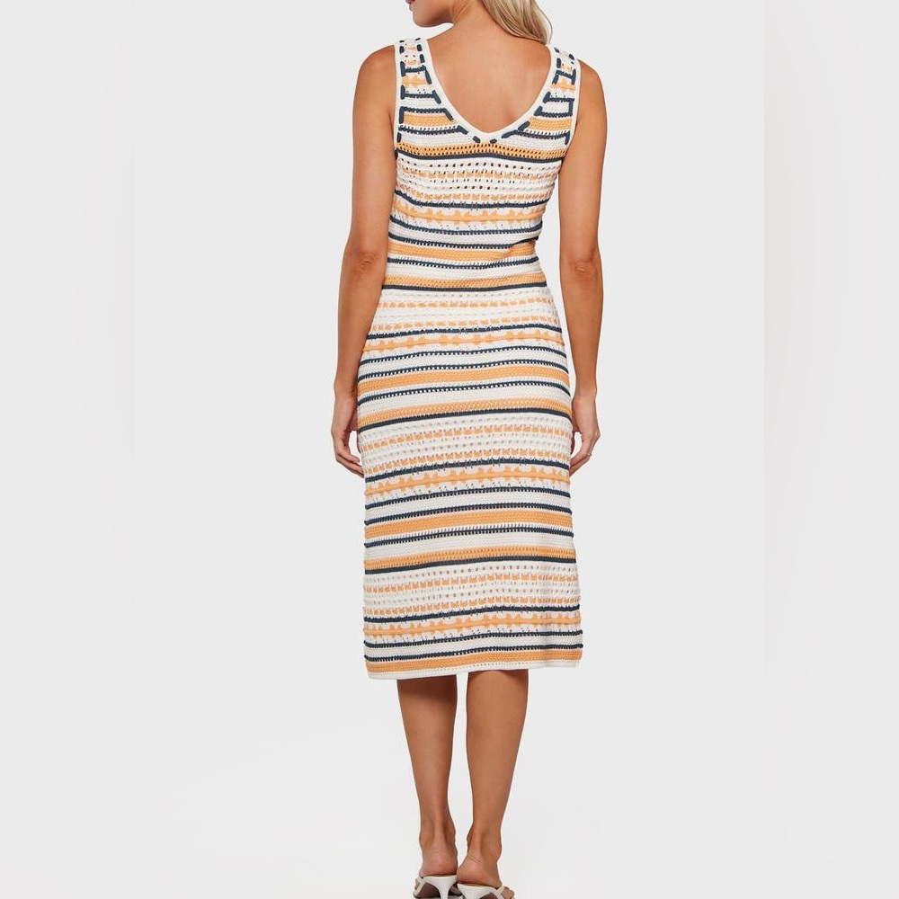 NWT • Joie • Giselle Sleeveless Striped Crochet Midi Dress • Size XL • 💙🧡🤍 • - Picture 5 of 9